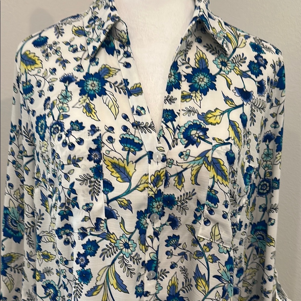 BCX Blue and Yellow Floral Button Down Shirt - Picture 2 of 13